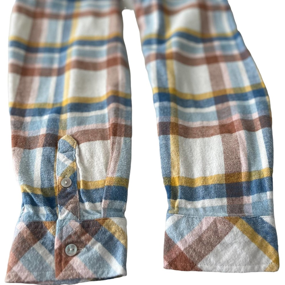 CROFT & BARROW LONG SLEEVE FLANNEL SHIRT, WOMENS, L, BLUE BRN PINK YELLOW PLAID - Picture 7 of 11